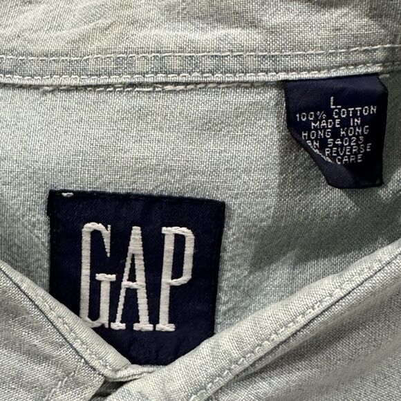 GAP Shirt Men's Large Denim Long Sleeve Button Up Western Blue Light Railroad 90 - Picture 2 of 8